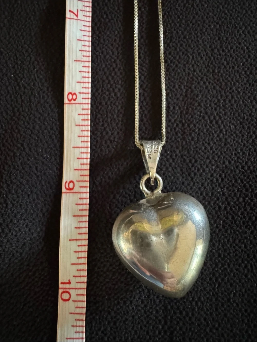 Vintage Mexico 925 Sterling Silver Puffy Jingle Heart Pendant Necklace